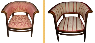 Reštaurované starožitné kreslo (pred a po)